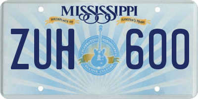 MS license plate ZUH600