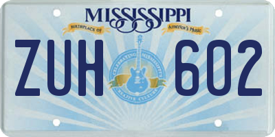MS license plate ZUH602