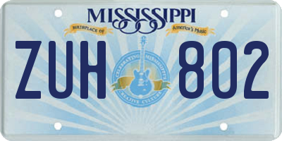 MS license plate ZUH802
