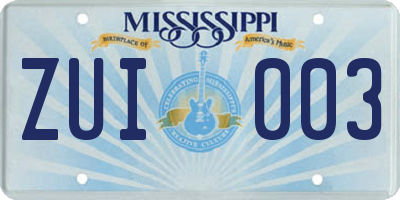 MS license plate ZUI003