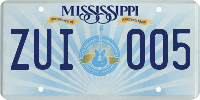 MS license plate ZUI005