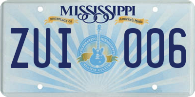 MS license plate ZUI006