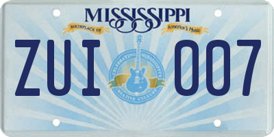 MS license plate ZUI007