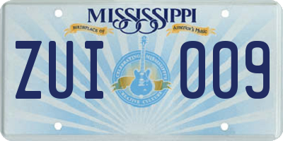 MS license plate ZUI009