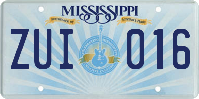 MS license plate ZUI016