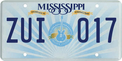 MS license plate ZUI017