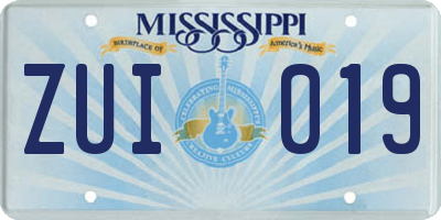 MS license plate ZUI019