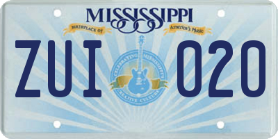 MS license plate ZUI020