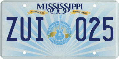 MS license plate ZUI025