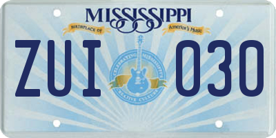 MS license plate ZUI030