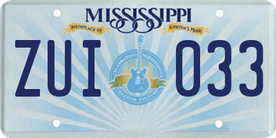 MS license plate ZUI033
