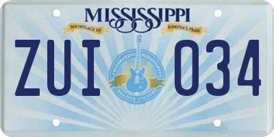 MS license plate ZUI034