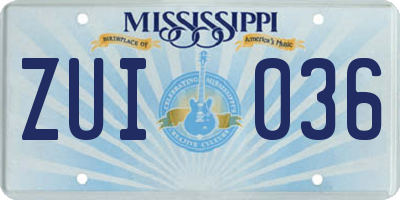 MS license plate ZUI036
