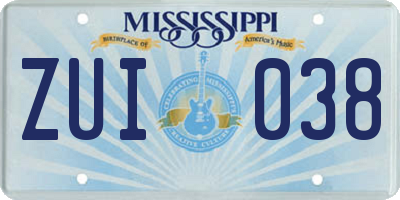 MS license plate ZUI038