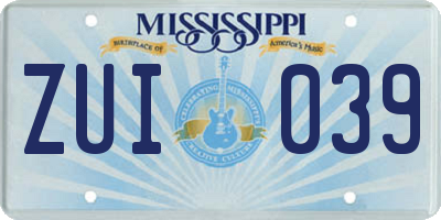 MS license plate ZUI039