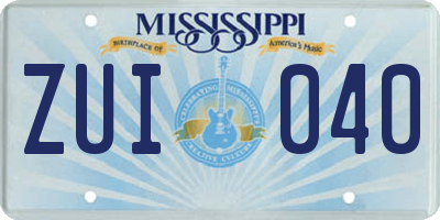 MS license plate ZUI040