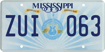 MS license plate ZUI063
