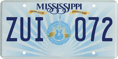 MS license plate ZUI072