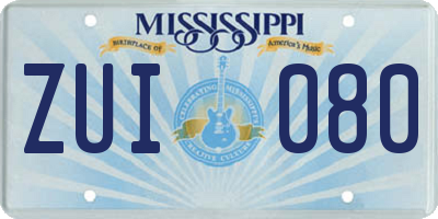 MS license plate ZUI080