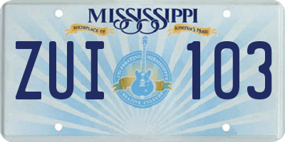 MS license plate ZUI103