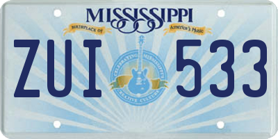 MS license plate ZUI533