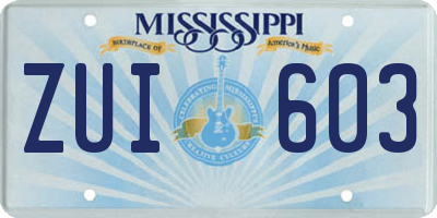 MS license plate ZUI603