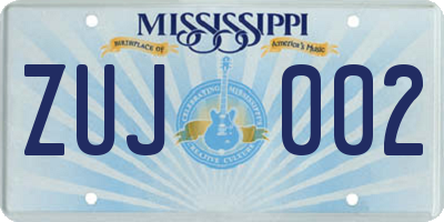 MS license plate ZUJ002