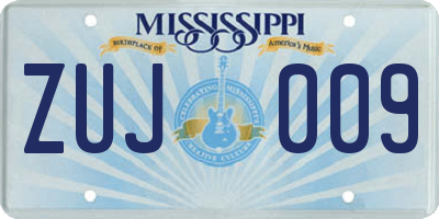 MS license plate ZUJ009