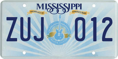 MS license plate ZUJ012