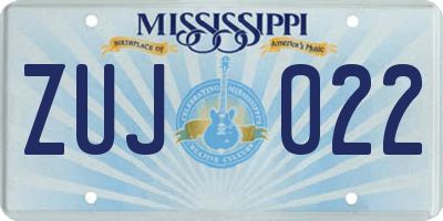 MS license plate ZUJ022
