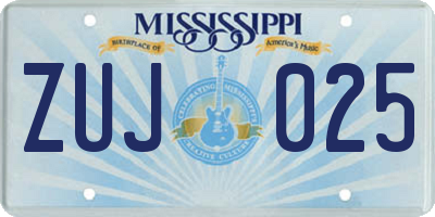 MS license plate ZUJ025