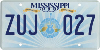 MS license plate ZUJ027