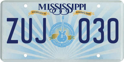MS license plate ZUJ030