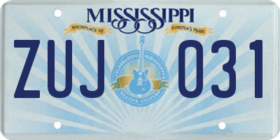 MS license plate ZUJ031