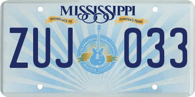 MS license plate ZUJ033