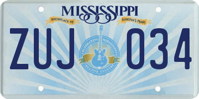 MS license plate ZUJ034