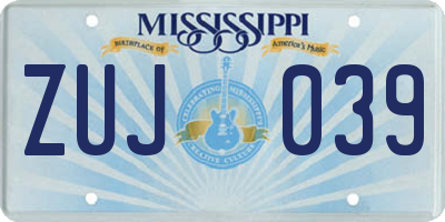 MS license plate ZUJ039