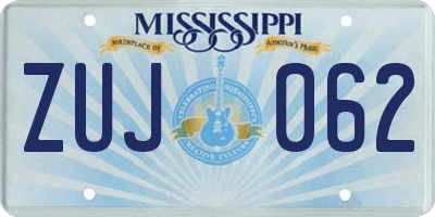 MS license plate ZUJ062