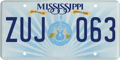 MS license plate ZUJ063