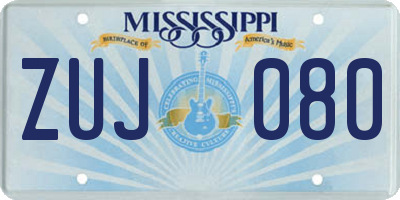 MS license plate ZUJ080