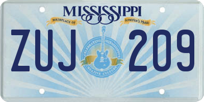 MS license plate ZUJ209