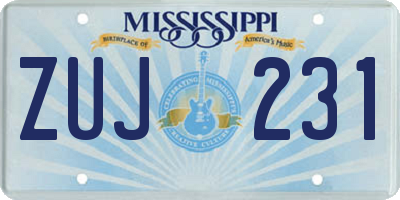 MS license plate ZUJ231