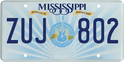 MS license plate ZUJ802