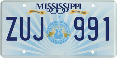 MS license plate ZUJ991
