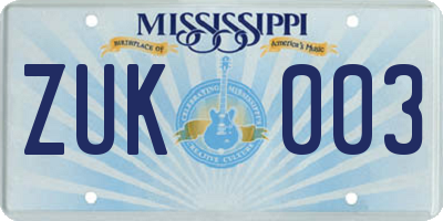MS license plate ZUK003