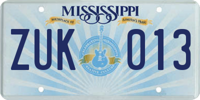 MS license plate ZUK013