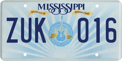 MS license plate ZUK016