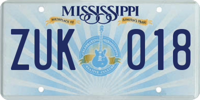 MS license plate ZUK018