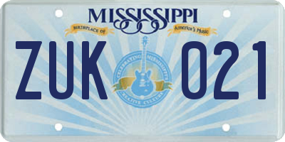 MS license plate ZUK021