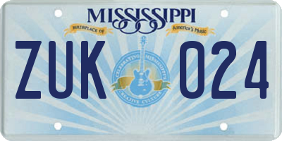 MS license plate ZUK024